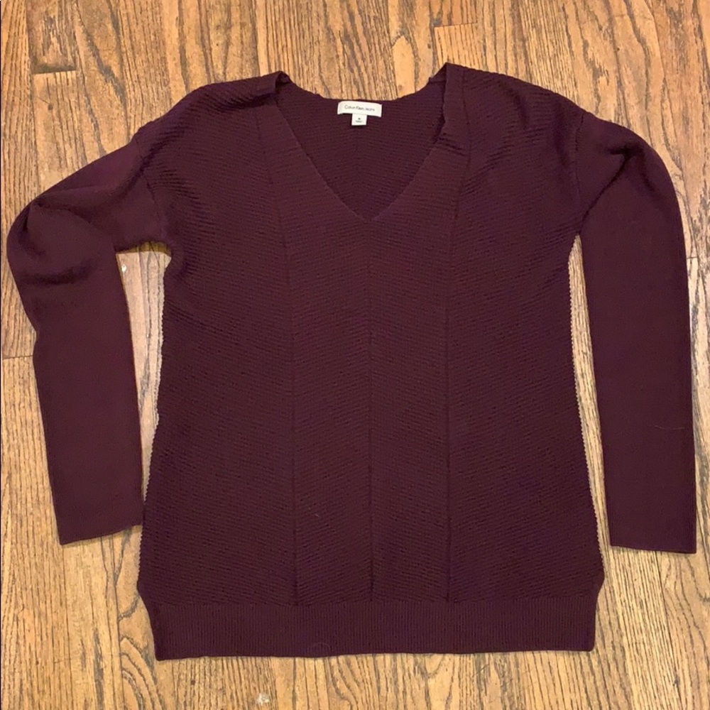 Calvin Klein Jeans brand V neck purple sweater
